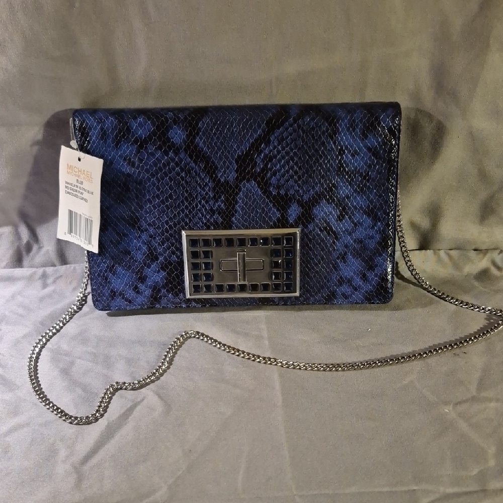 Michele Midnight Blue Snake Print Clutch